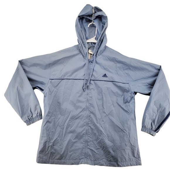 adidas Other - ADIDAS Jacket Men's Medium Full Zip Windbreaker 100% Polyester Hooded Blue